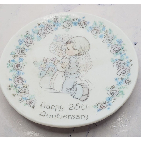 Precious Moments 1988 Vintage Happy 25th Anniversary Porcelain Wedding Plate - Picture 2 of 4